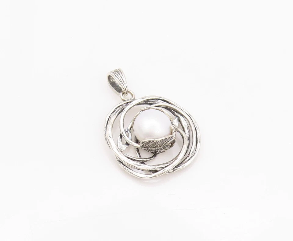 Colgante Vintage Plata de Ley 925 O Perla Paz Israel Diseño Brutalista PT24049 Foto 2 de 4