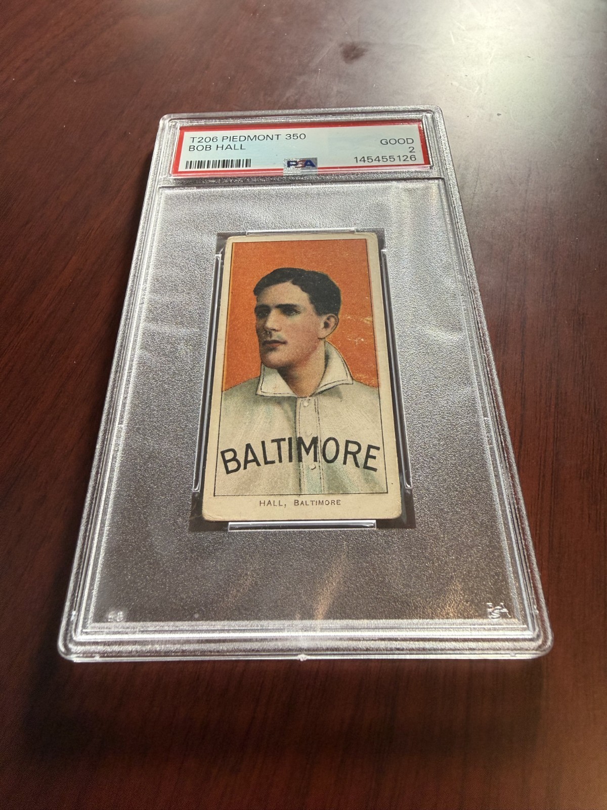 1909-11 T206 Piedmont 350 Bob Hall Rookie Card. PSA 2