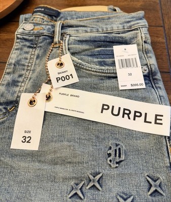 Purple Brand Monogram Embossed Blue Jeans Size 32 P001-EMDI824 NWT