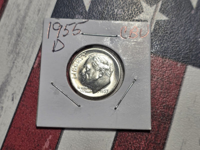 1955 D Roosevelt Dime - BU LUSTER - 90% Silver US Coin    ''FREE SHIPPING''