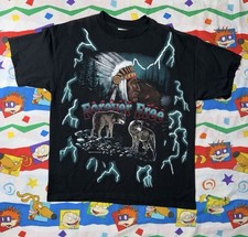 Vtg 90s American Thunder All Over Shirt lightning Wolf Indian Large