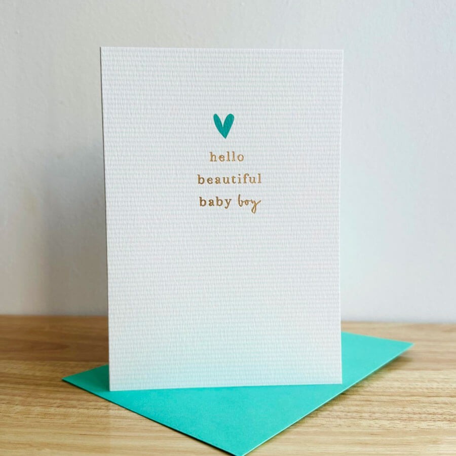 Fun New Baby Card Hello Beautiful Baby Boy Heart - Contemporary Greeting Card