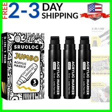 3 Jumbo Permanent Markers Black, 15mm Thick Wide Tip, Large Acrylic Paint Mar...