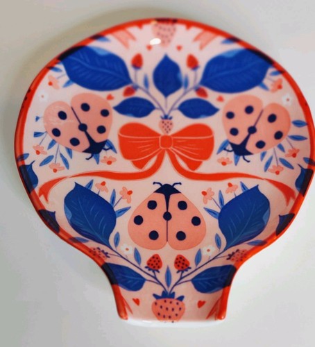 Pink And Blue Ladybug Ceramic Spoon Rest Prima Design 5.5" X 6" - Picture 5 of 5