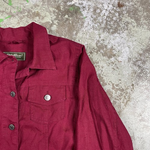 Eddie Bauer Jacket 100% Linen Trucker Womens Size Large Petite Lightweight Red - Picture 3 of 11