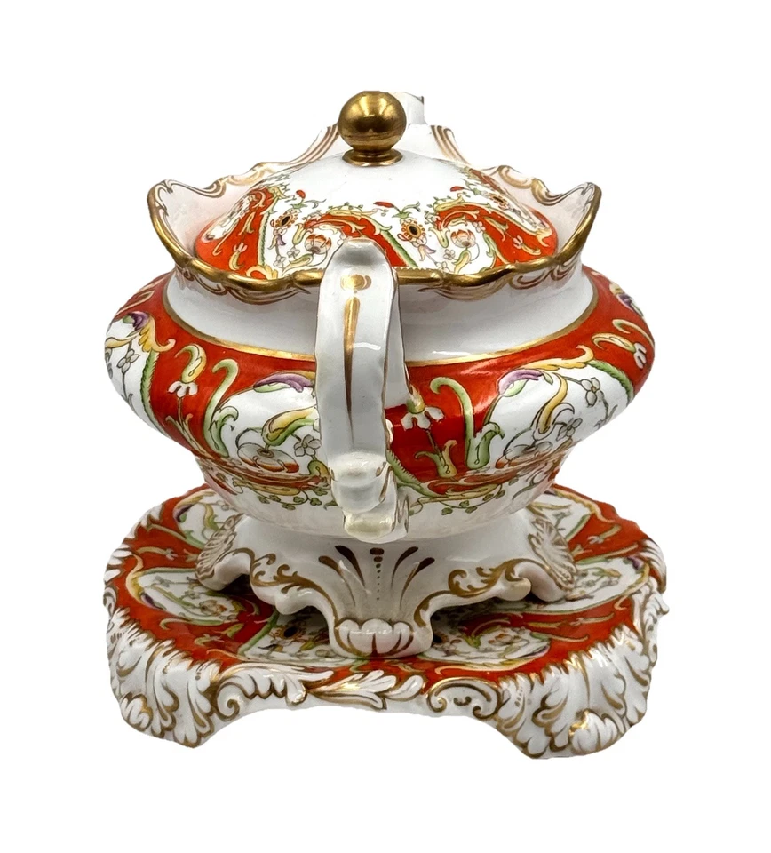 Antique Spode Hand-Painted Teapot with Under Plate 7534– Ornate Rococo Revival. - Image 3 of 4