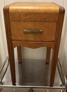 Waterfall Nightstand Art Deco Burlwood Drawer End Table Vintage