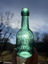 TEAL BLUE EMERALD SQUAT SODA PORTER ALE PH. J. THOLEY - PHILADELPHIA PA ANTIQUE