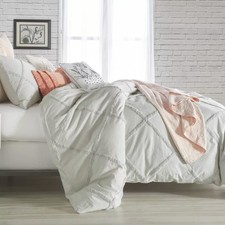 Peri Home Chenille Lattice 100 Cotton Duvet Cover, Full/Queen, Grey