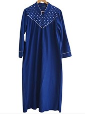 Vintage Fleece Housecoat Robe Women XL Royal Blue Zip Front Quilted Long Cozy