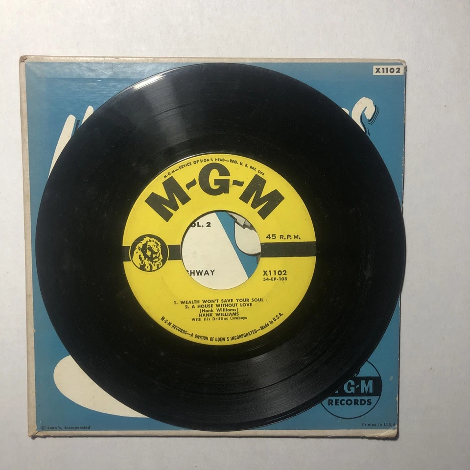 HANK WILLIAMS SINGS Vol 2 45 EP RECORD YELLOW LABEL MGM X1102 1955 w/Sleeve - Image 2 of 4