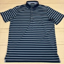 GREYSON Polo Shirt Mens L Blue Striped Logo Short Sleeve Performance Golf