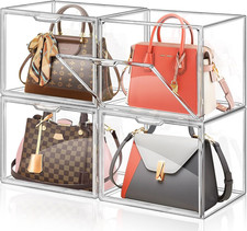 4 Packs Plastic Purse Storage Organizer for Closet, Clear Display Case for Purse