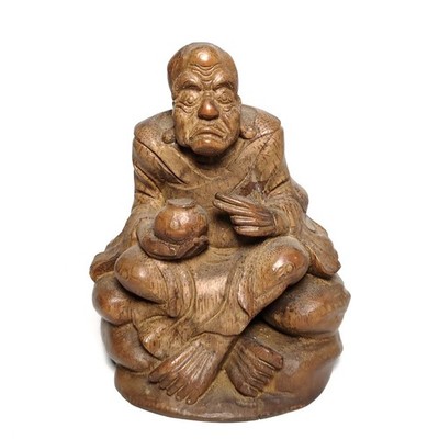 5.7 Inch Old China Folk art Carved Bamboo root Luo Hanfo Buddha Buddhism Statue
