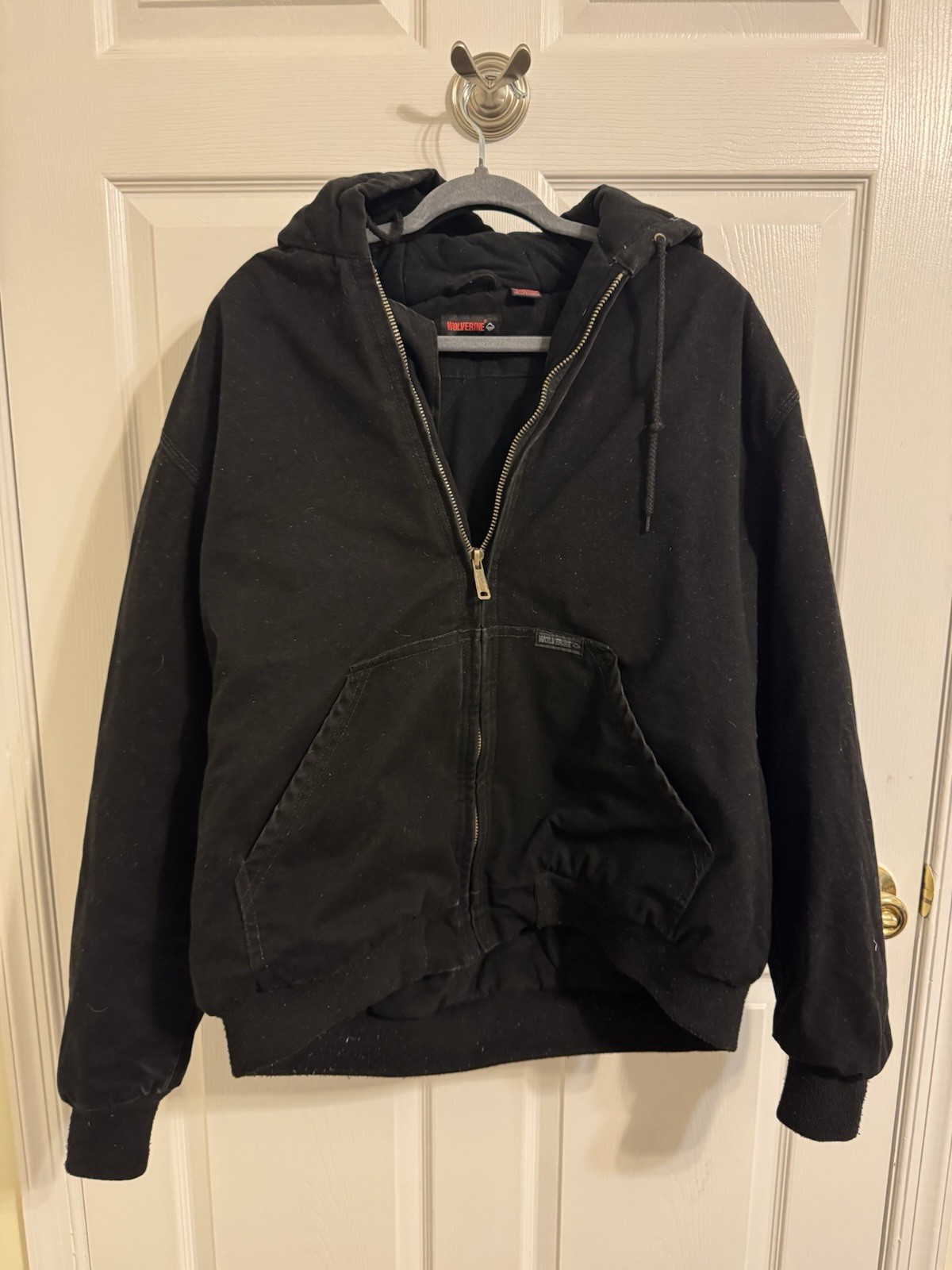 Wolverine Jacket Mens XL Black Canvas Lined Workwear Hooded Coat Vintage