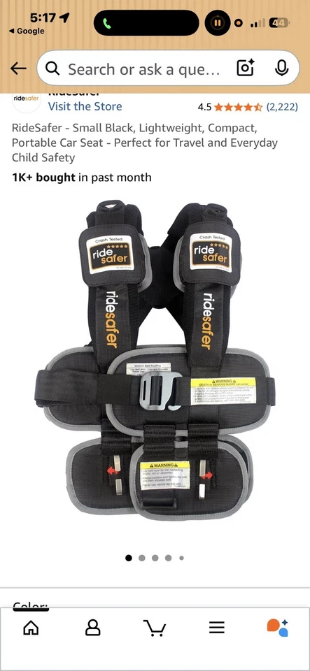 Assento de carro compacto RideSafer preto, leve, portátil - Imagem 2 de 4