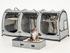 Portable Three Compartment Show House Cat Cage Condo - Easy to Fold Carry K...