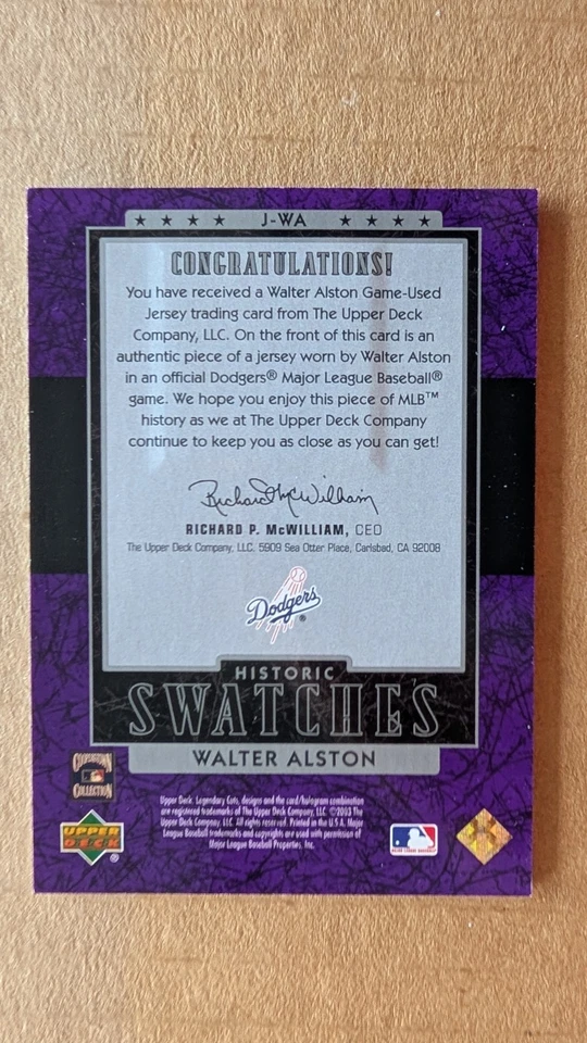 2003 SP Cuts Swatches WALTER ALSTON WALTER ALSTON JERSEY Card /150 LA DODGERS bb - Image 2 of 2