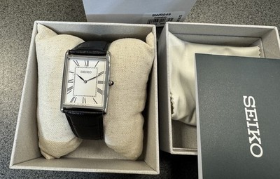 Buy Seiko Essentials White Dial Black leather strap Rectangle