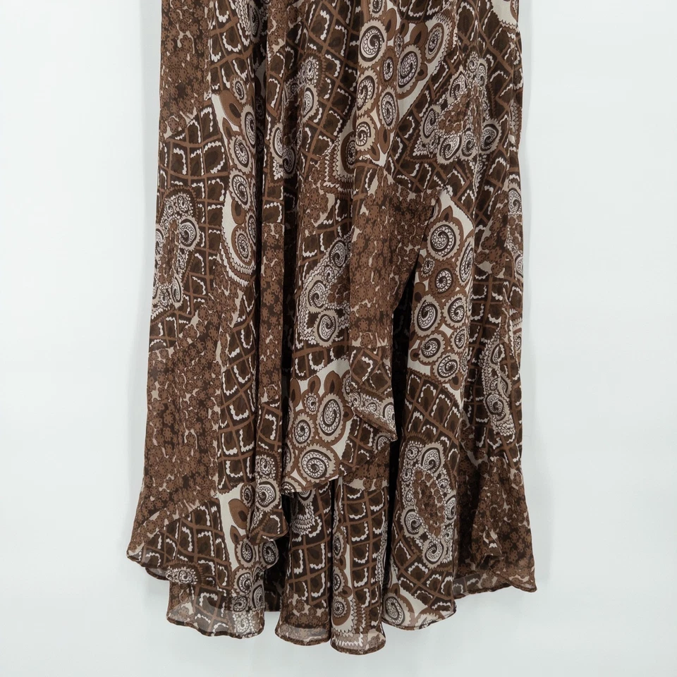 Y2K 森林仙女棕色雪纺迷笛连衣裙 12 码帝国腰婴儿娃娃地球 — 第 3/4 张图片