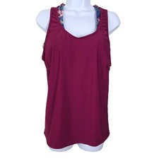 Womens 3-Piece Large Swimsuit Burgundy Tankini Set Floral Print Boy Shorts