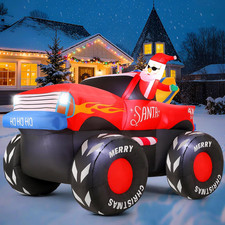 7FT Long Christmas Inflatables Santa Truck with LED Lights, Outdoor Blow up Yard
