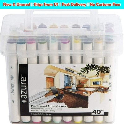Royal Langnickel Azure Alcohol Markers 40 Count Dual Tip Chisel Fine Case NEW