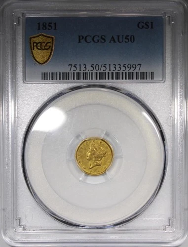 1851 Gold Liberty Dollar PCGS AU50 Circulated Coin