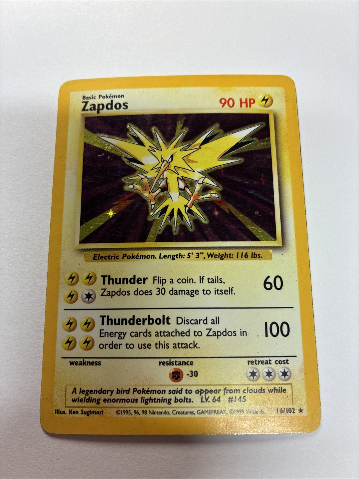 Pokemon TCG Zapdos 016/102 Base Set Holo