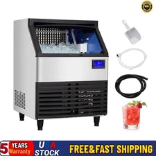 176lbs/24H Commercial Ice Maker Stainless Steel Ice Machine w/ 99lbs Bin Cube US
