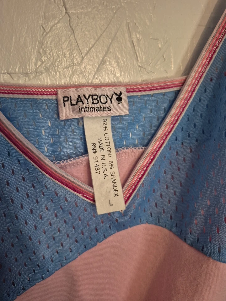 Camisola Y2k De Colección PLAYBOY INTIMATES Malla Pecho Rosa y Azul Bebé Sin Usar L Foto 3 de 4