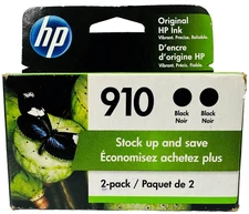 New Genuine HP 910 Black 2PK Ink Cartridges In Date
