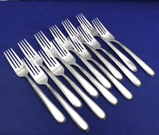 SET, 12 DINNER FORKS  BEADED ELEGANCE ROGERS Stainless Flatware Korea MCM