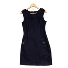 Burberry Brit Dress Womens 12 Blue Wool Pinafore Mini Button Detail Workwear
