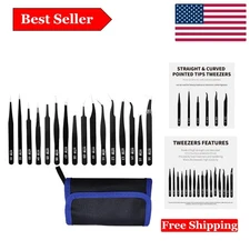 High-Quality 16-Piece Precision Tweezers Set with ESD Protection - Multi-Purpose