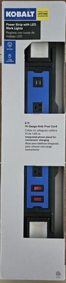 Kobalt 6' 4 Outlet 2-USB Ports 2LED Lights  Indoor Power Strip, LTS-4T-2U-1, NEW