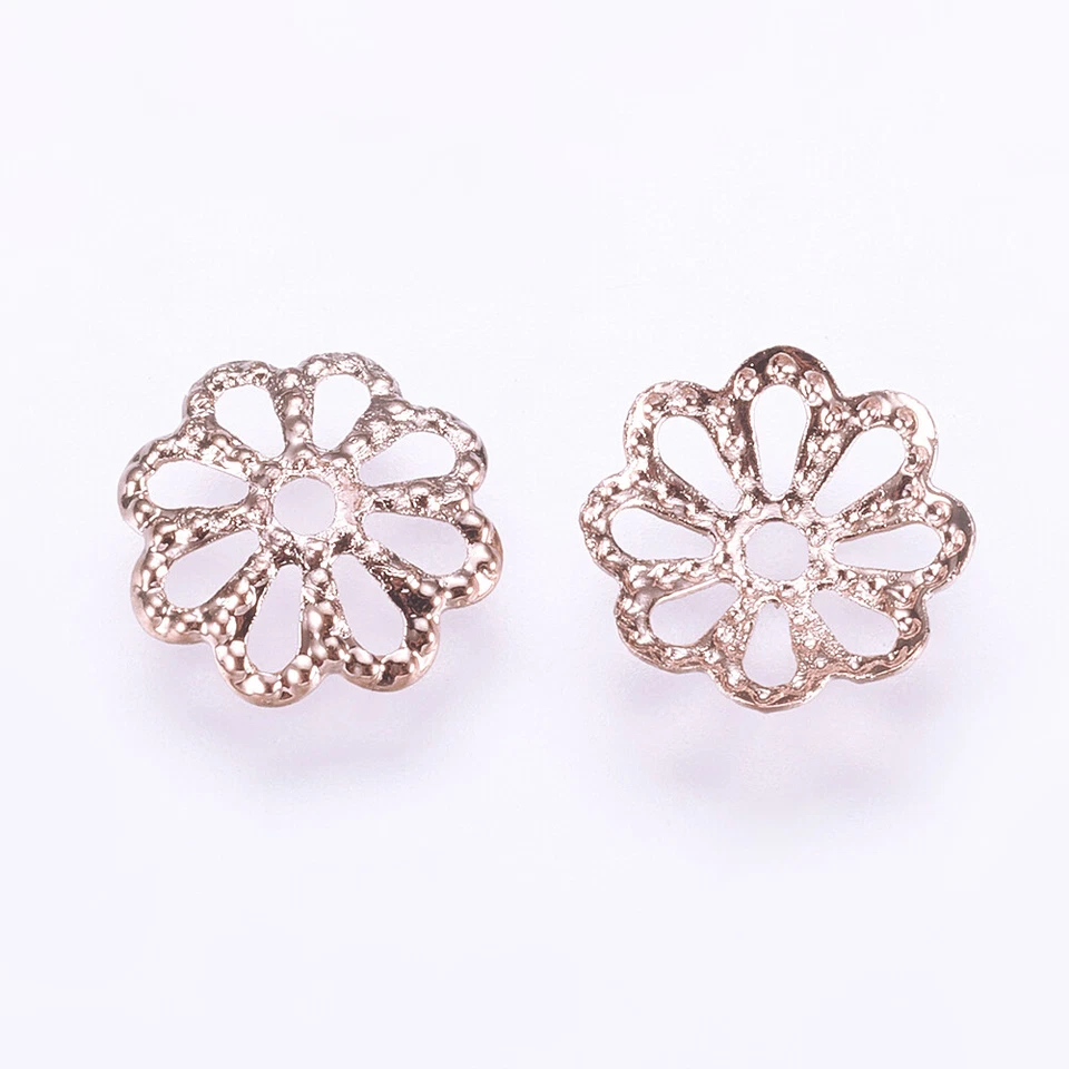 Tibetan Long-Lasting Plated Flower Bead Caps Filigree Rose Gold Findings 8mm - Image 2 of 2