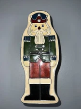 Christmas Nutcracker Trinket Box Metal  Enamel Gemstone 6.75” x 2.75” Heavy