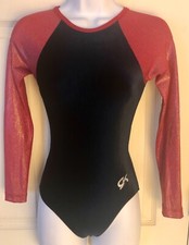 GK LgSLV LADIES X-SMALL NAVY VELVET RED GLITTER GYMNASTIC DANCE LEOTARD AXS NWT 