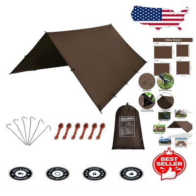 Durable 14x14FT Waterproof Tarp with 6 Stakes & Ropes for Outdoor Survival