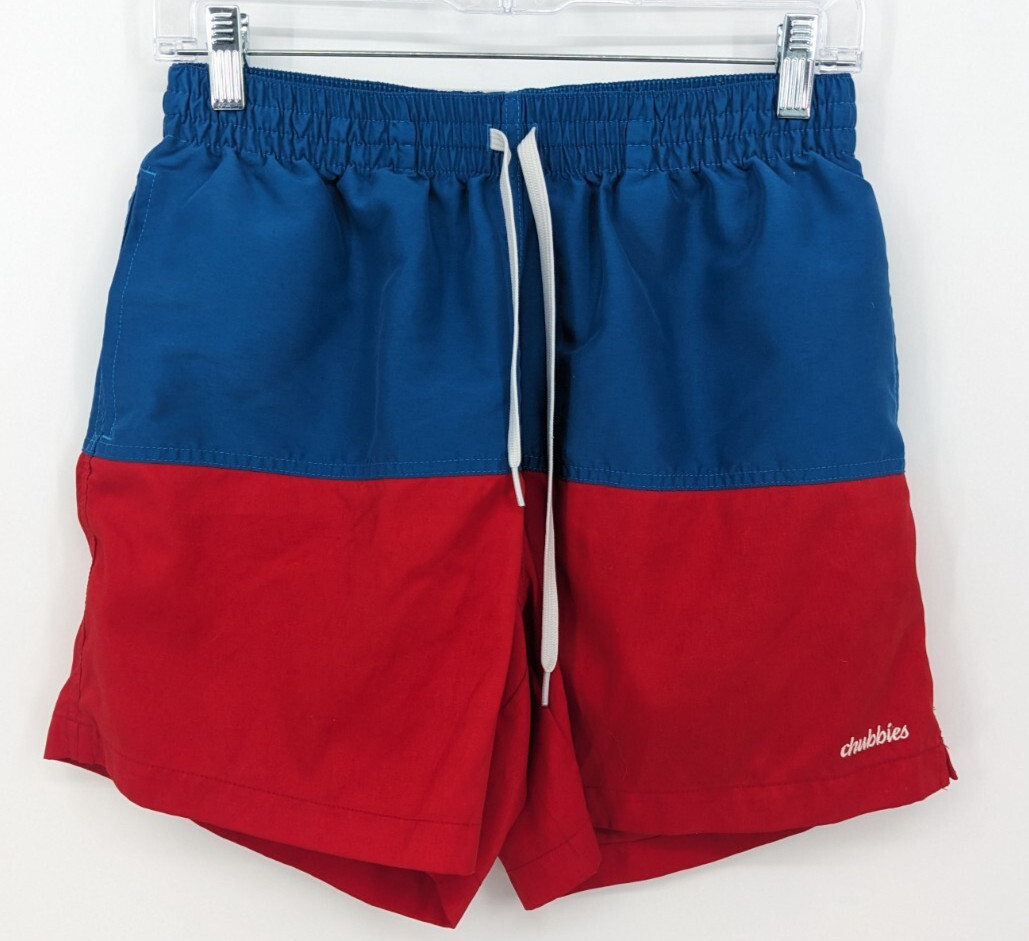 Chubbies Swim Trunks Mens Large Red Blue Elastic Waist Drawstring Pockets Shorts