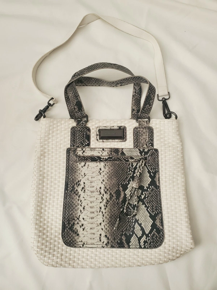 Calvin Klein Purse White Snakeskin Tote Shoulder Bag