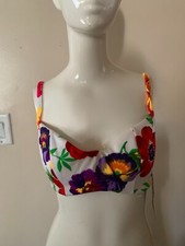 Illusions By Cole Bikini Top Floral Retro Pin-Up Flower Power Size 12D CUP NWT
