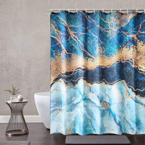 Waterproof Polyester Fabric Bathroom Shower Curtain Splash Proof with 12 Hooks - Picture 122 of 179