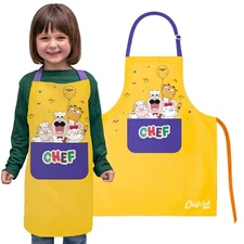 Chefclub Kids Yellow Apron – Chefclub Friends Design- 100% Cotton for Ages 4 -10