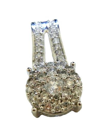 14K Solid White GoldDiamond Cluster Pendant 1. Diamond Tcw - Picture 2 of 5