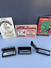 Lot Of 3 Vintage Harmonicas N Manuals : Tombo, Ray Harmonica , Chicago Blues