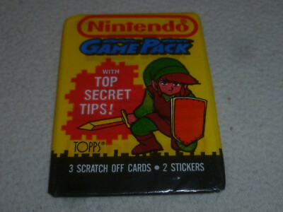 VINTAGE TOPPS GUM NINTENDO 3 SCRATCH CARDS 2 STICKERS SEALED NEW WAX PACK ZELDA