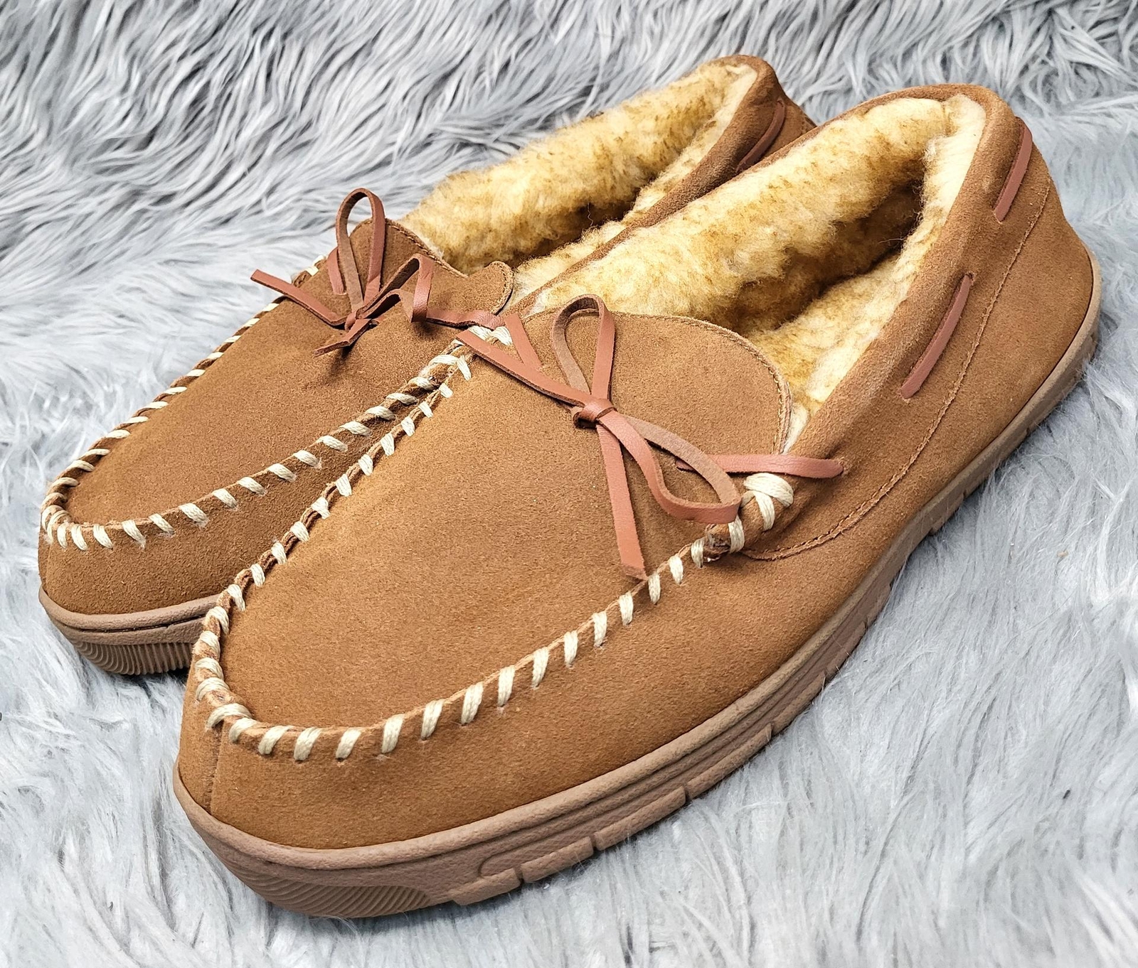 Men's Eddie Bauer Ridgemont Chestnut Leather Moccasin Slippers Size 12M