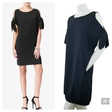 Bar Ill 3 Dress Size L Black Shift  Short Sleeve Cold Shoulder Bows Pockets Mini